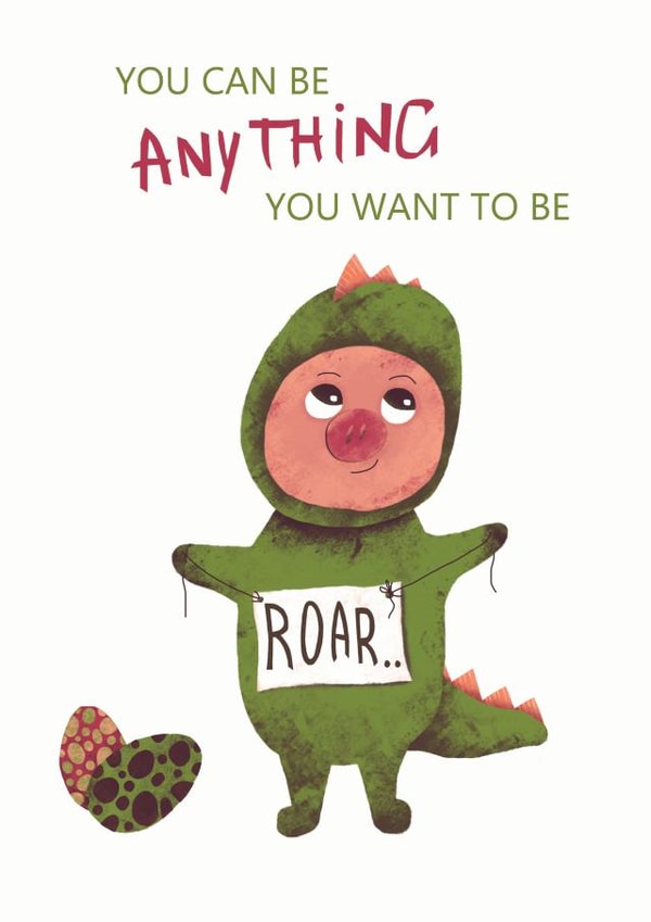 Cute pig and dinosaur inspirational card created by RitaVeremyova