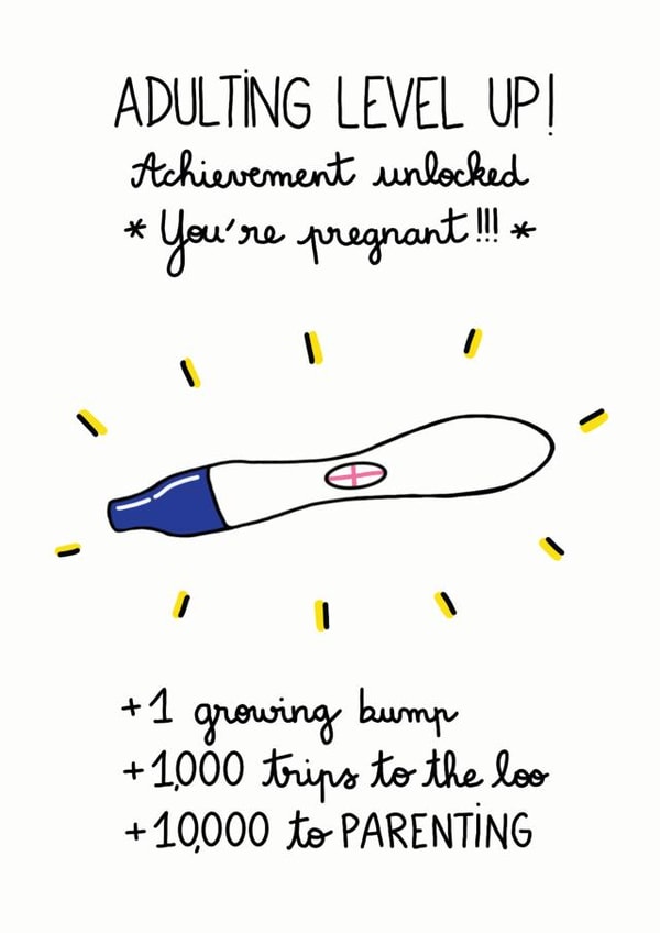 Adulting Level Up, Positive Pregnancy Test Congratulations Card created by FROGGIE & ROSBIF