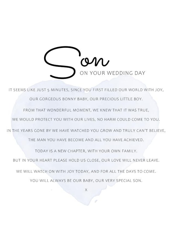 Special Son On Your Wedding Day - Cute poetic wedding card created by PMPrinted