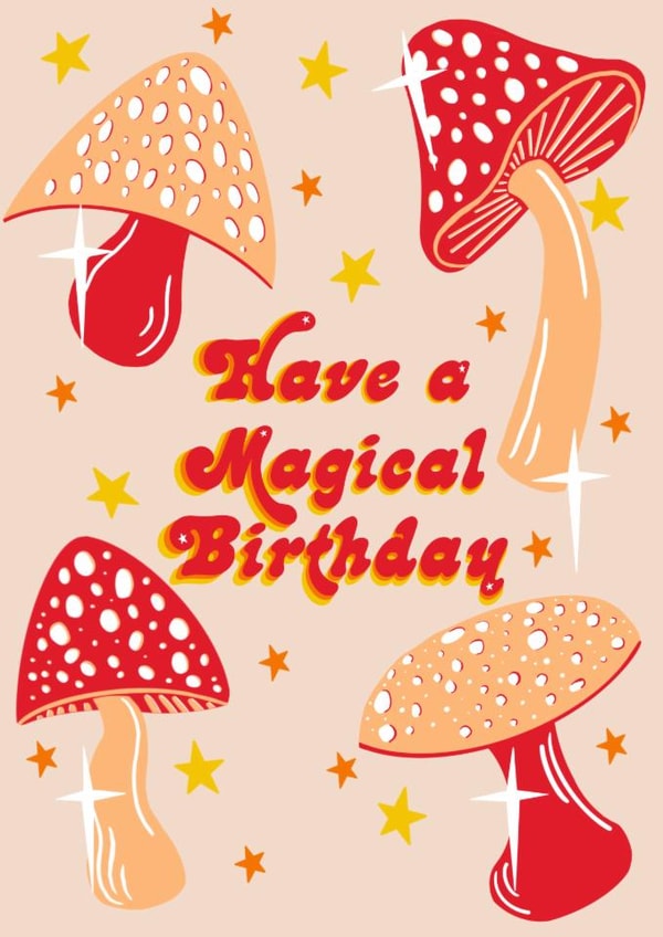 Cute Birthday Card - Magical - Mushrooms created by AmySrvc Illustration