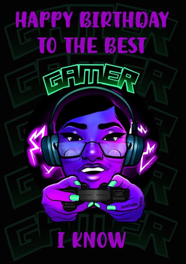 Happy Birthday To The Best Gamer I Know Card for women and girls neon  created by Cassiscreative