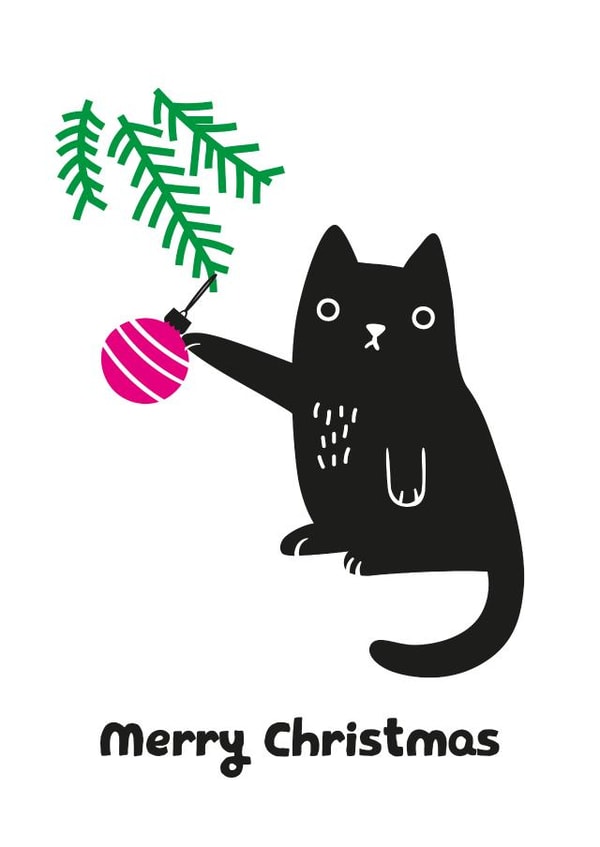 Black Cat Bauble Christmas card created by stephen shaw