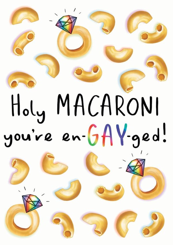 Same Sex Gay - Funny Holy Macaroni Engagement Card created by Amy Florence Design