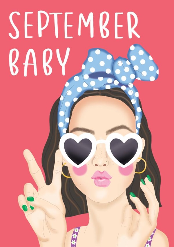 September Baby Illustrated Girl Birthday Card 1000 created by Amy Florence Design