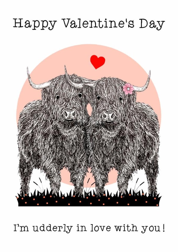 Cute Highland Cows- Pun- Valentine's Day Card created by Beth Higgins Art