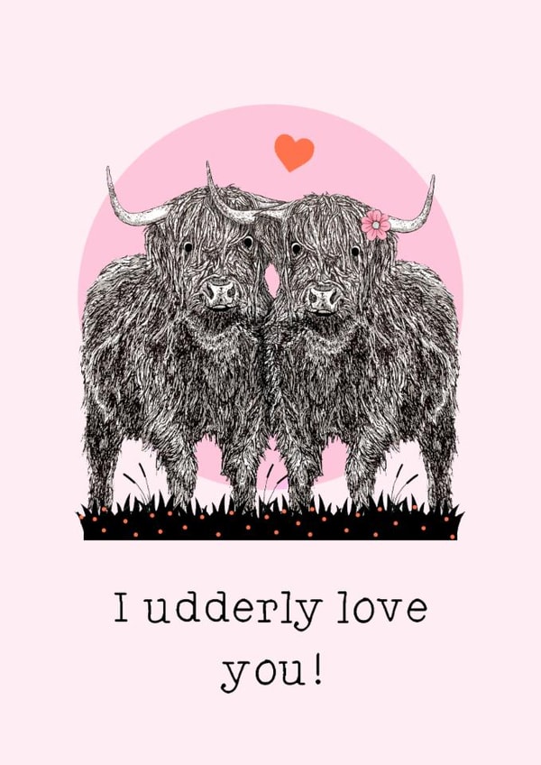 Highland Cows 'Udderly Love' Card created by Beth Higgins Art