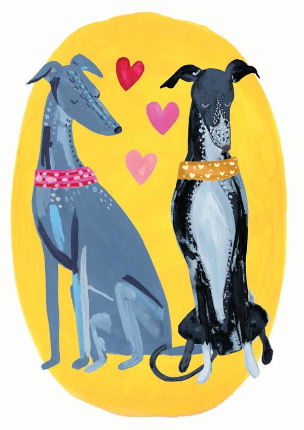 Cute Sighthound Anniversary Card / Valentines Day Card - Dogs created by Katie Whitton Design