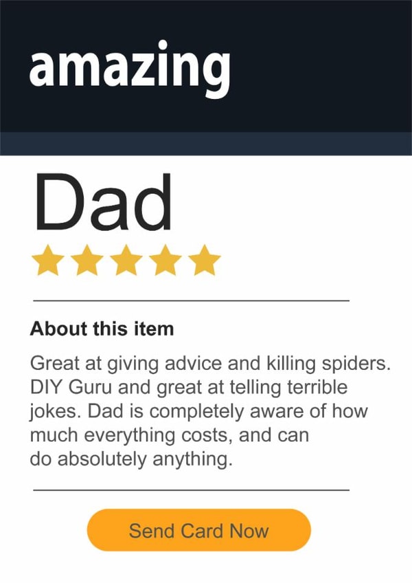 Funny Birthday Father's Day Card - Dad - Amazon themed - Amazing Dad created by Rosewood Design