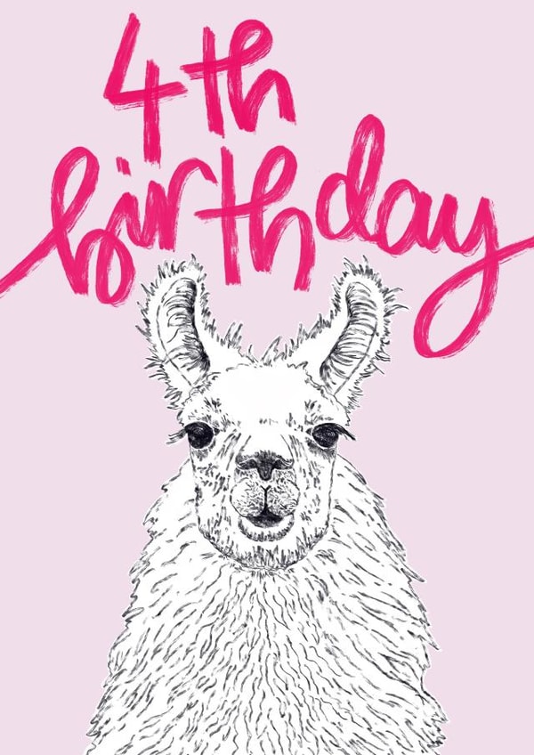 Children's 4th Birthday Llama Card created by DaphneRosa