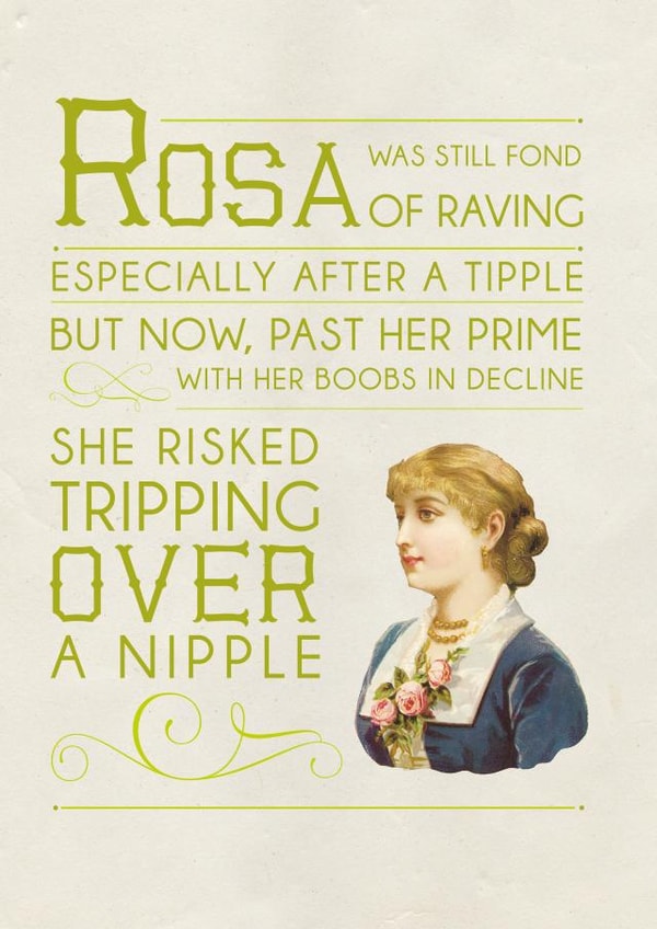 Cheeky birthday boob poem created by Tess Cards