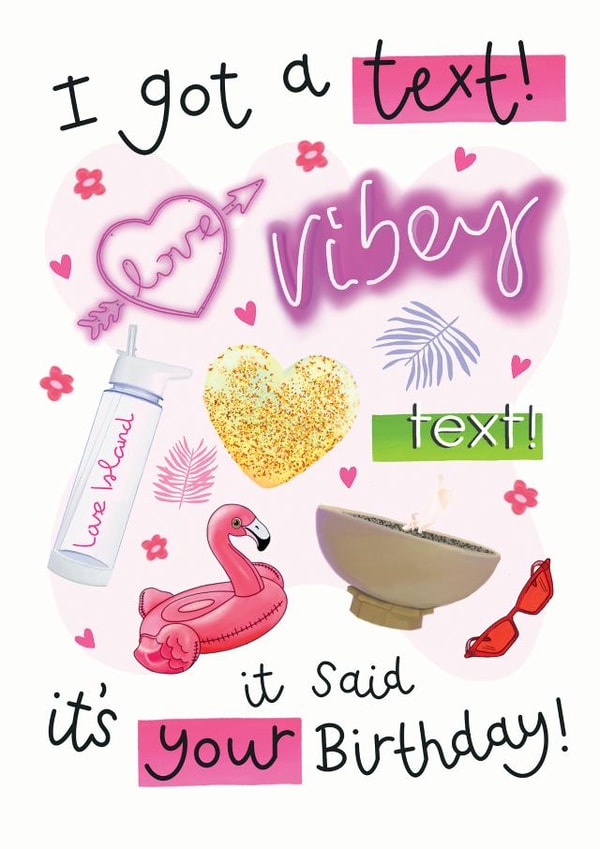 Love island birthday card created by Hot Dog greetings