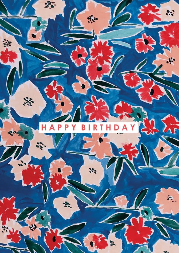 Blue floral Happy Birthday card created by Textiles By Rachel