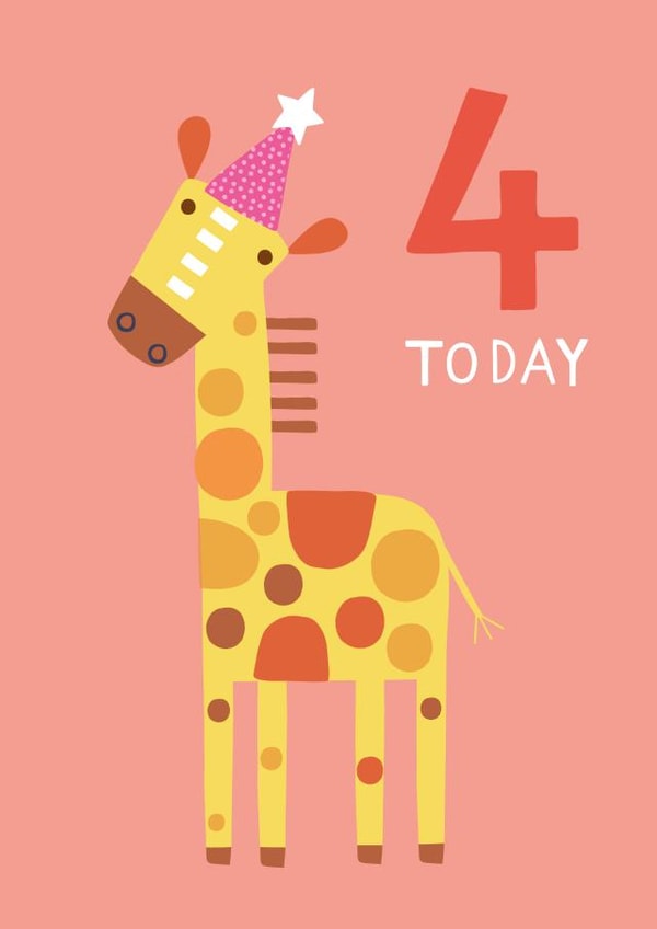 Cute 4th Birthday Card - Giraffe - 4 Today created by Sally Payne Design