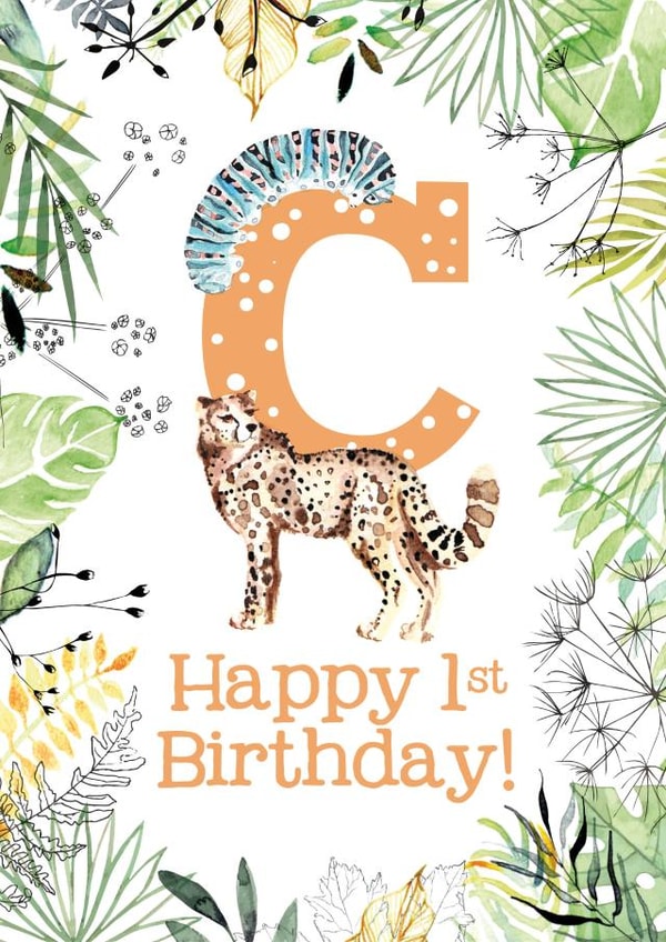Animal Themed Happy 1st Birthday for names beginning with C created by Kate Moby
