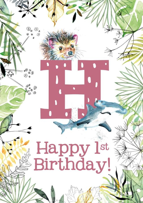 Animal Themed Happy 1st Birthday for names beginning with H created by Kate Moby