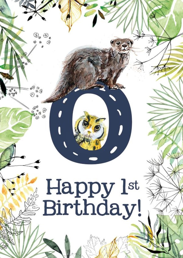 Animal Themed Happy 1st Birthday for names beginning with O created by Kate Moby