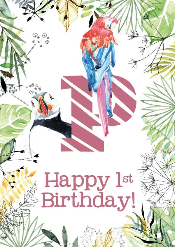 Animal Themed Happy 1st Birthday for names beginning with P created by Kate Moby