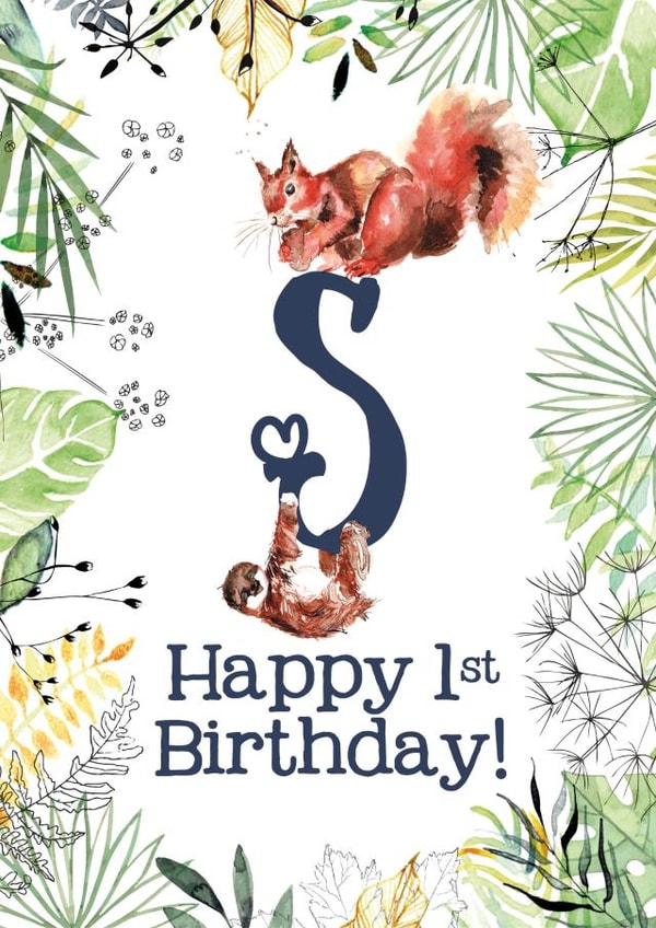 Animal Themed Happy 1st Birthday for names beginning with S created by Kate Moby