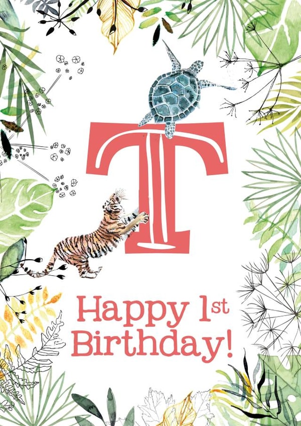 Animal Themed Happy 1st Birthday for names beginning with T created by Kate Moby