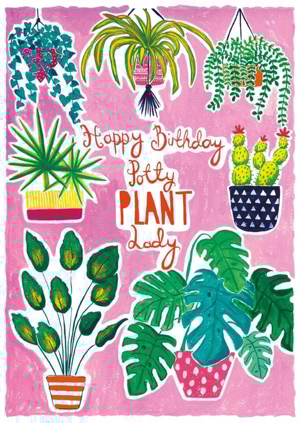 Potty plant lady Birthday card created by Owen & Wolfey