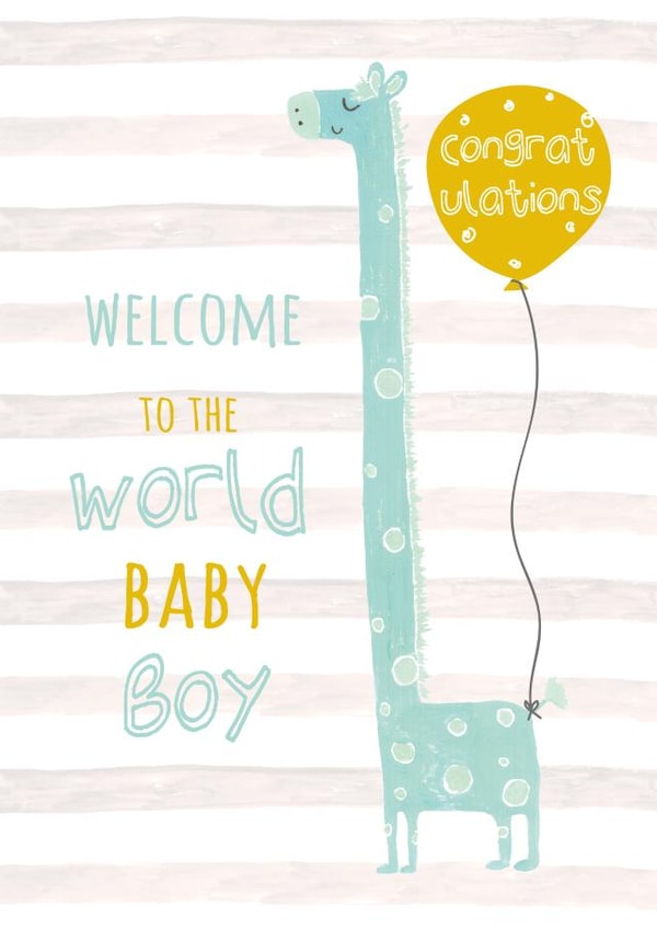 Congratualtions New Baby Boy Giraffe Card created by Owen & Wolfey