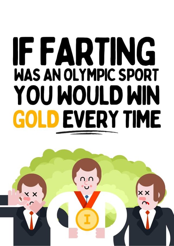Farting Gold Medalist, Birthday Card created by Original Fox Cards