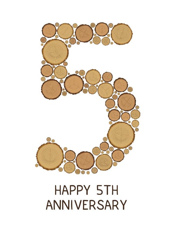 Cute Wood Anniversary Card - 5 Years - Happy 5th Anniversary created by Violet Owen Designs