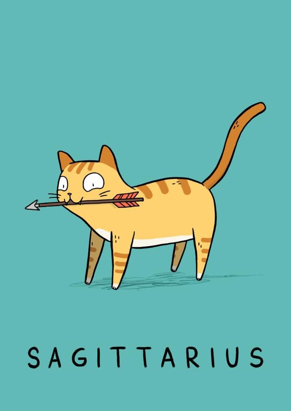 Sagittarius Zodiac Cat Card created by Camille Medina