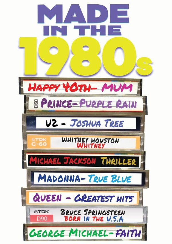 Happy 40th Mum Birthday Card- 80s Music Cassettes Albums created by ShortRound888