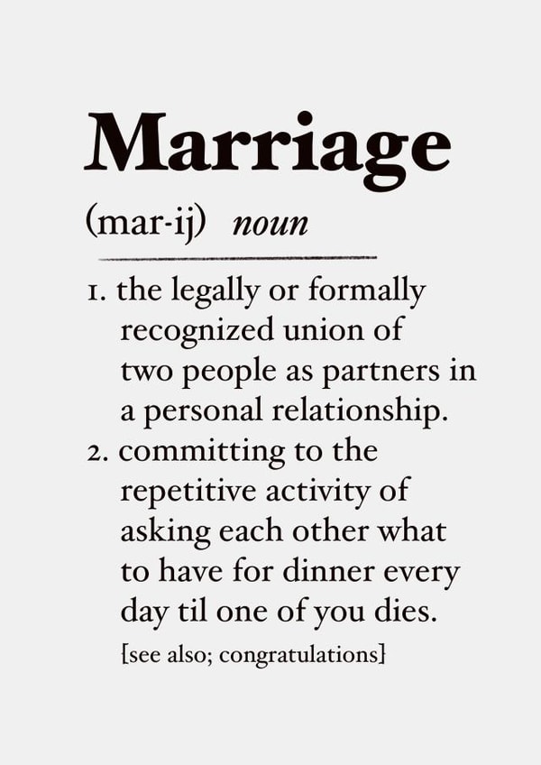 Marriage definition - congratulations funny card created by The Girl Next Draw Cards