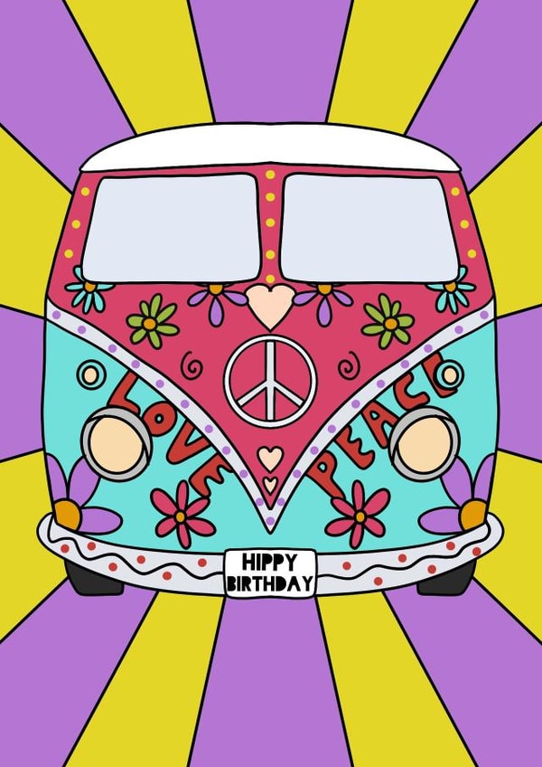 Hippy Birthday VW camper van card  created by Little Prints Fred Designs
