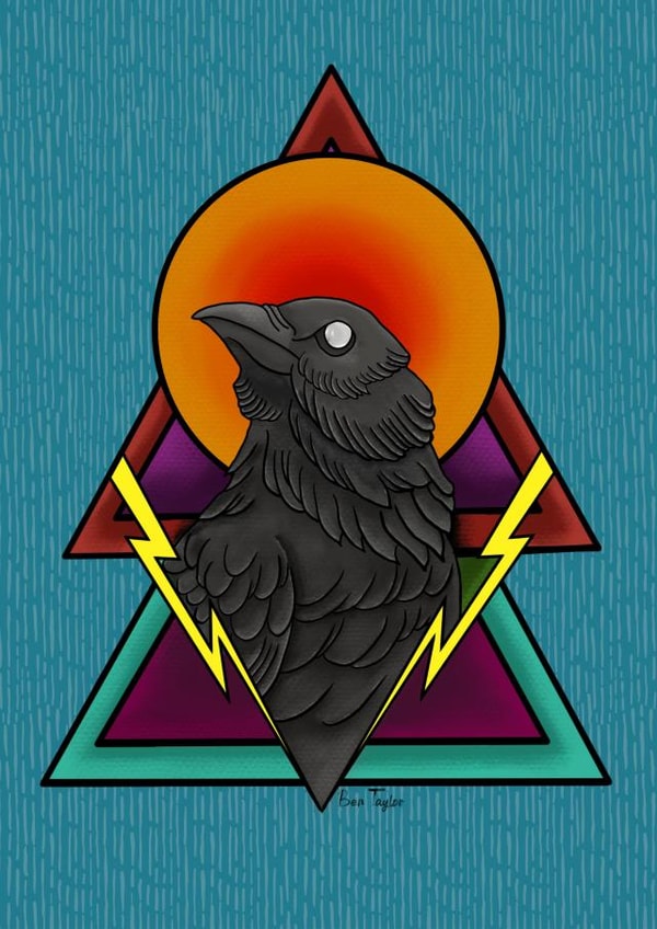 Retro just because raven card with lightning bolts created by Ben Taylor