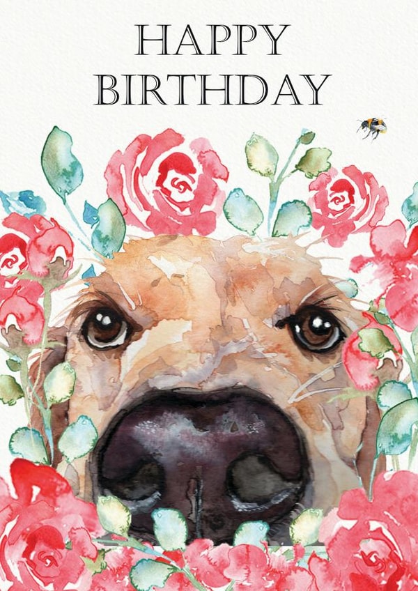 Pretty Golden Retriever and Roses Birthday Card created by Jo Scott Art