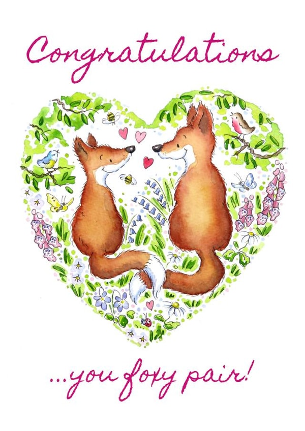 Foxy pair congratulations - punny engagement card created by Kate Garrett