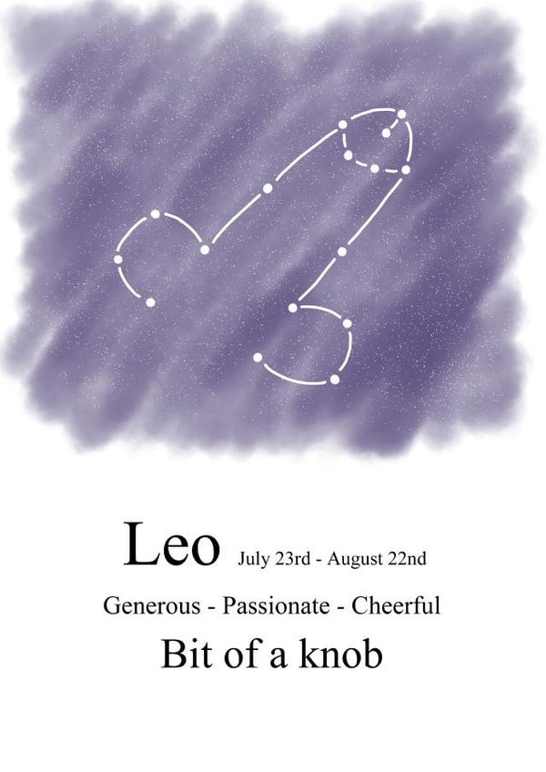 Cheeky zodiac-themed birthday card for a Leo created by Shore Designs