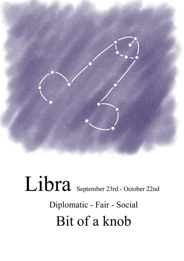 Cheeky zodiac-themed birthday card for a Libra created by Shore Designs