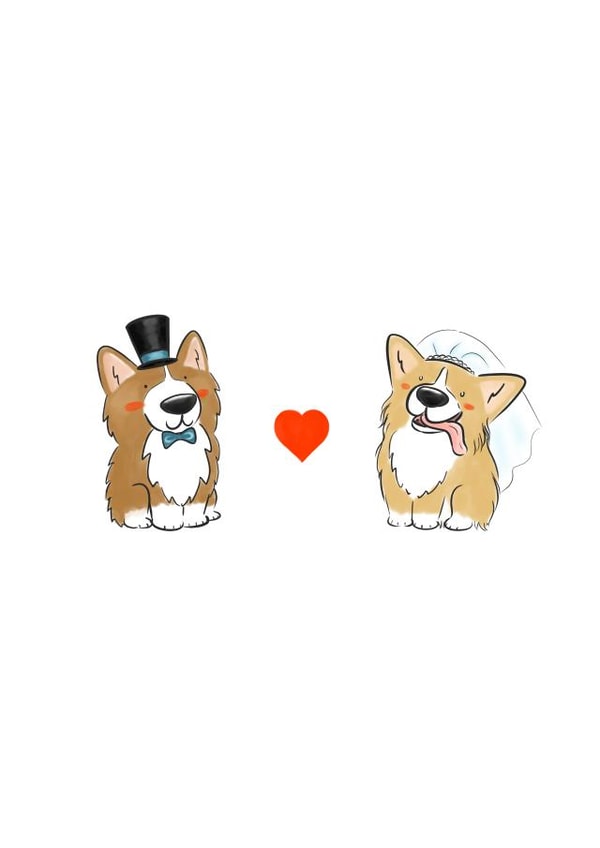 Dogs Getting Married - Artistic Wedding congratulations card created by Tessa Cheung