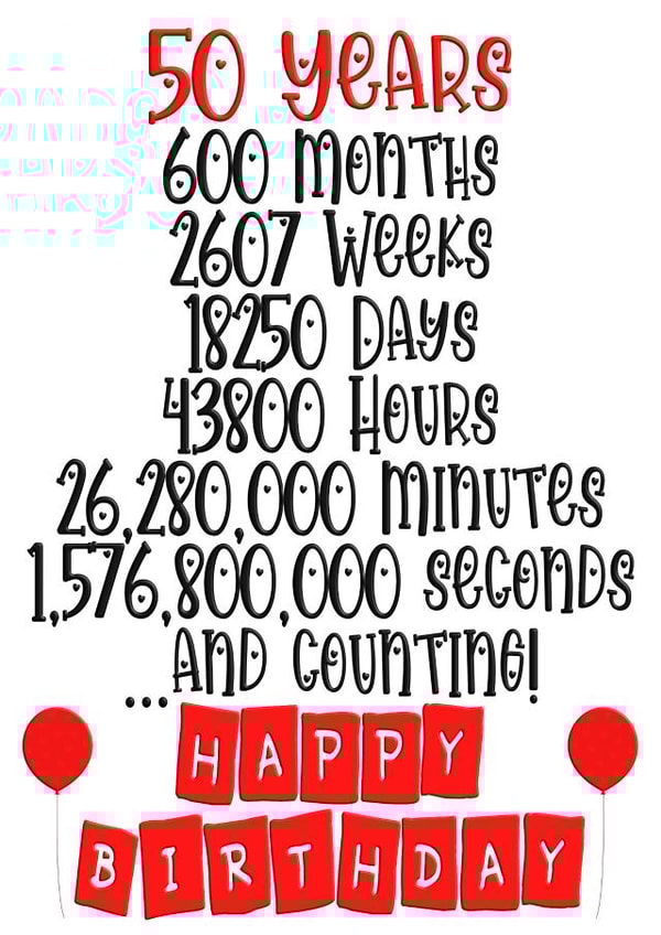 Celebrate the 50th birthday in months/weeks/days/hours/minutes & seconds! created by CardandFast