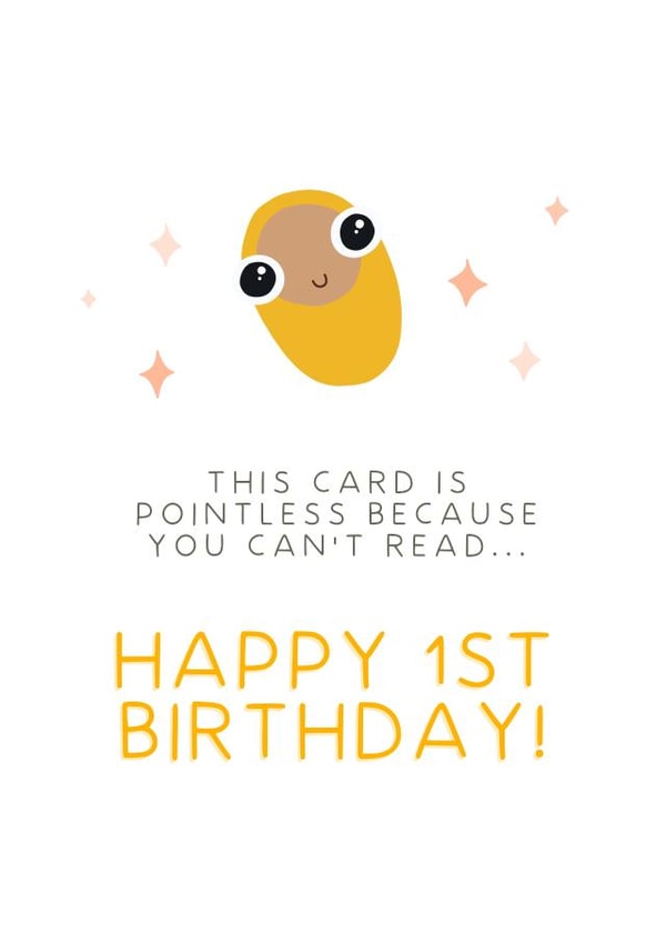 Pointless First Birthday Card 1002 created by URGHH Card Co.