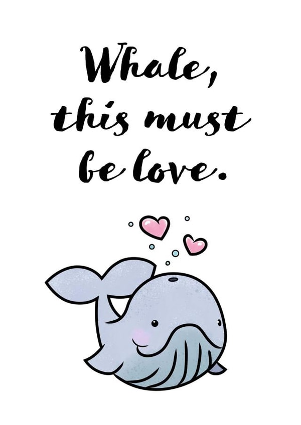 This Must Be Love Cute and Punny Whale with Spouting Hearts created by Lisa Crisafi