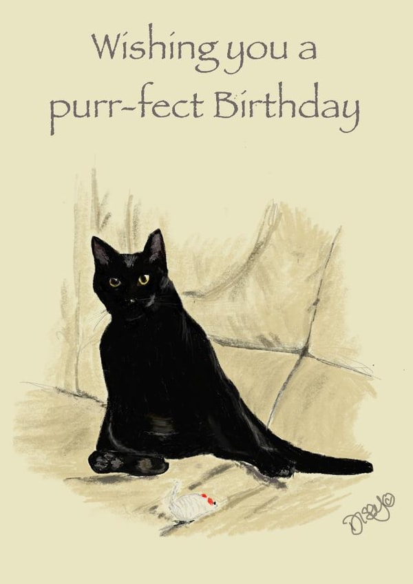Wishing a Purr-fect Birthday Black Cat created by Art by Disey