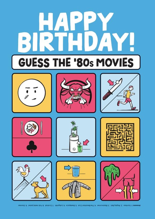 Funny Birthday Card - Game - Guess The 80's Movies created by Daniel Benney