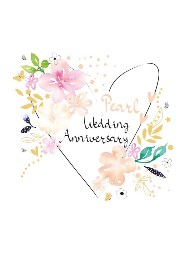 Pearl Wedding Anniversary Floral Love Heart Card created by SABIVO Design by Sabina