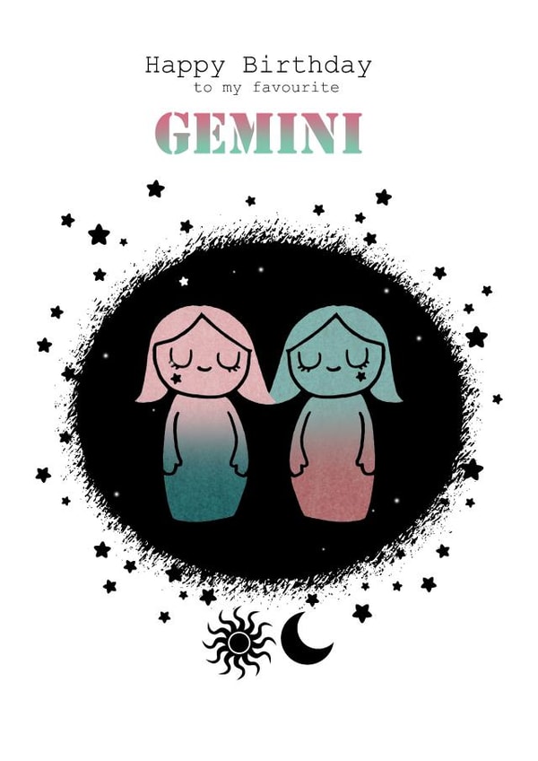 Gemini - Zodiac Birthday Card created by Sugar Violet Illustration