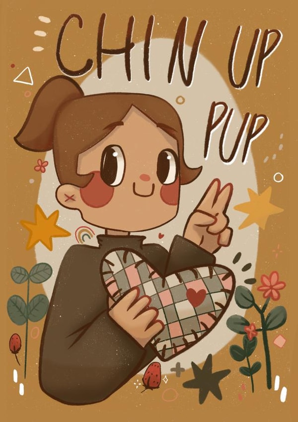 chin up pup greeting card created by bella jenkins