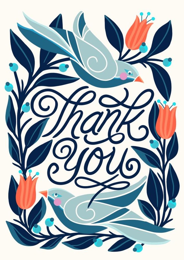 Pretty Swallow Thank You Card - Birds And Flowers - Thank You created by catantrell