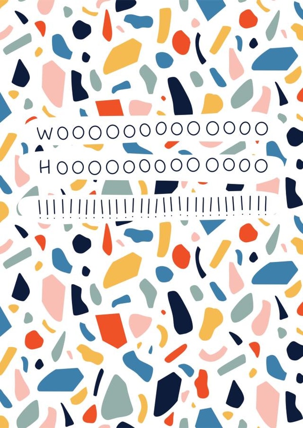 Woohoo terrazzo confetti celebration card created by Soph AC Studio