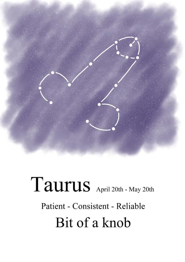 Cheeky star sign traits card for a Taurus created by Shore Designs
