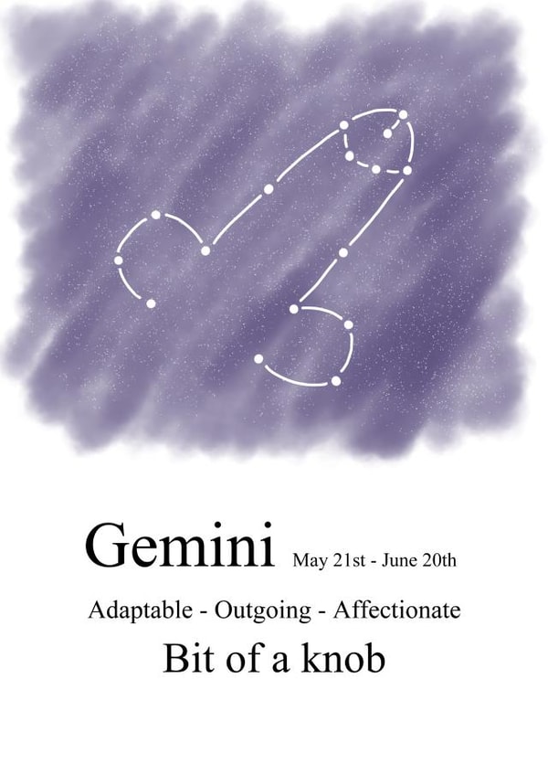Cheeky star sign traits card for a Gemini created by Shore Designs