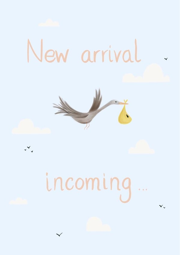 A New Arrival is Incoming, Pregnancy Stork Delivery Card created by Vale Art & Creations